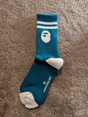 BAPE College Head Striped Socks Turquoise Blue Adult One Size
